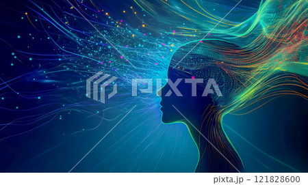 光輝く抽象的な光線と女性の横顔 光輝く抽象的な光線と女性の横顔 121828600