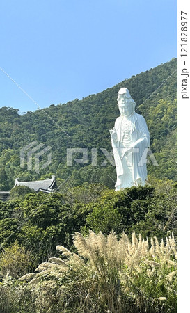 Vertical Hong Kong landmark building Tsz Shan Monastery buddha statue 121828977