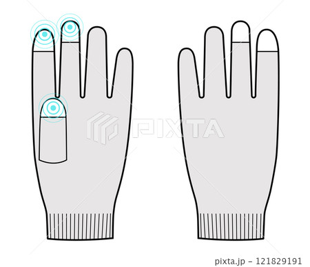 Touchscreen Gloves Three Fingers Fashion hand accessory clothing technical illustration garment. Vector front palm Touchscreen Gloves Three Fingers Fashion hand accessory clothing technical illustration garment. Vector front palm 121829191