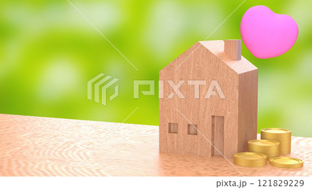 The Wood House and Heart for Property or Building concept 3d rendering. 121829229