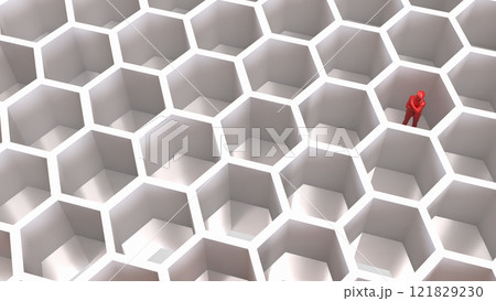 The RED Business man in beehive for abstract or Business concept 3d rendering. 121829230