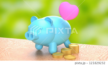 The Piggy Bank and Heart for Saving or earn concept 3d Rendering. 121829232