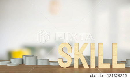 The Skill text and coins for training or learn concept 3d rendering. 121829236