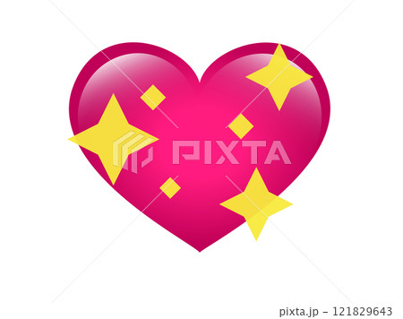 Glossy pink love heart icon with sparkling stars, used for expressions of shimmering 121829643