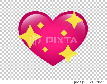Glossy pink love heart icon with sparkling stars, used for expressions of shimmering 121829643