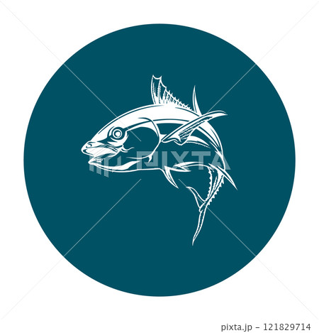 tuna fish icon with blue circle background tuna fish icon with blue circle background 121829714