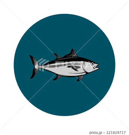 tuna fish icon with blue circle background tuna fish icon with blue circle background 121829717