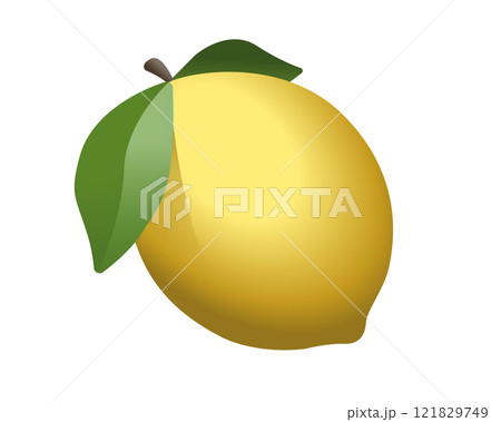 Sour, gradient yellow colored citrus fruit of lemon icon with stem and green leaves Sour, gradient yellow colored citrus fruit of lemon icon with stem and green leaves 121829749