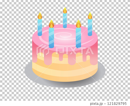 Frosted cake with lit candles icon, as presented for a birthday and party celebration 121829795