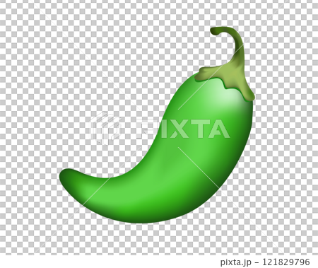 Green curled Mexican chili pepper icon with green stem 121829796