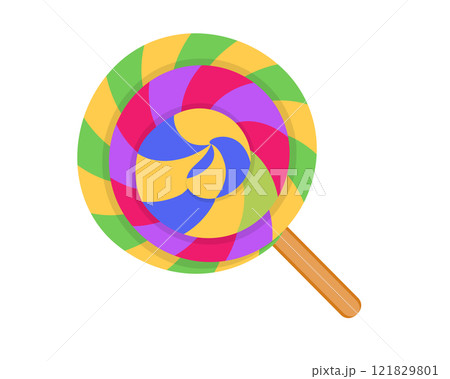 Rainbow colors colorful lollipop made of swirled hard candy icon attached to a stick 121829801