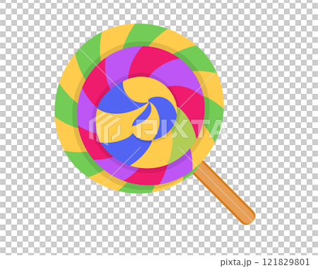 Rainbow colors colorful lollipop made of swirled hard candy icon attached to a stick 121829801