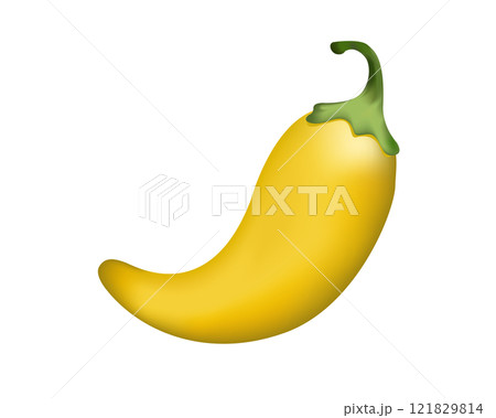 Yellow curled Mexican chili pepper icon with green stem 121829814