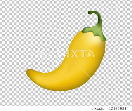 Yellow curled Mexican chili pepper icon with green stem 121829814