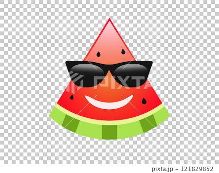 Fruit watermelon red smiley face icon with black sunglasses 121829852