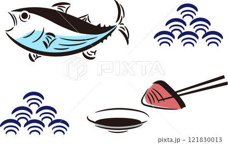 カツオとお刺身のシンプルなイラスト素材セット カツオとお刺身のシンプルなイラスト素材セット 121830013