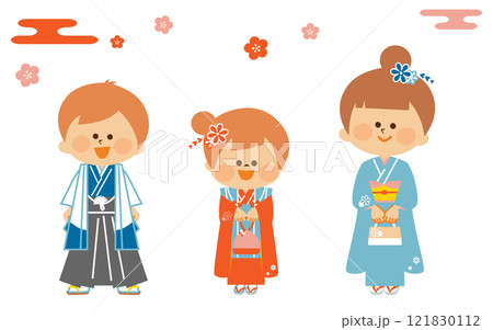 日本の七五三 日本の着物を着た子供たち かわいいイラスト 日本の七五三 日本の着物を着た子供たち かわいいイラスト 121830112