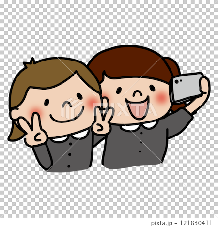 Children taking photos at graduation ceremony Children taking photos at graduation ceremony 121830411