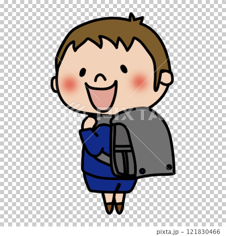 一個穿著制服、背著黑色書包的孩子(男孩) 一個穿著制服、背著黑色書包的孩子(男孩) 121830466