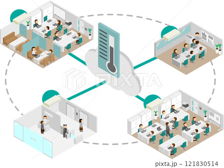アイソメトリックなオフィスの空調管理システムのイメージ素材 121830514