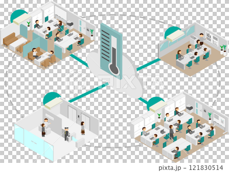 アイソメトリックなオフィスの空調管理システムのイメージ素材 121830514