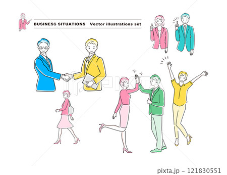 色々なビジネスシーンをまとめたイラストセット-03 色々なビジネスシーンをまとめたイラストセット-03 121830551