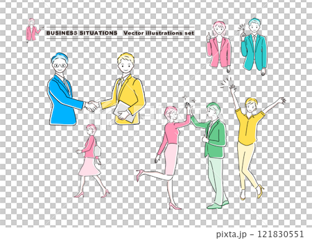 色々なビジネスシーンをまとめたイラストセット-03 色々なビジネスシーンをまとめたイラストセット-03 121830551