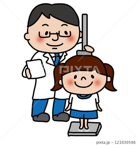 学校で身長測定をする子供(女の子) 学校で身長測定をする子供(女の子) 121830598