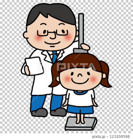 学校で身長測定をする子供(女の子) 学校で身長測定をする子供(女の子) 121830598