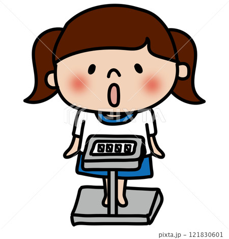 学校で体重測定をする子供(女の子) 学校で体重測定をする子供(女の子) 121830601