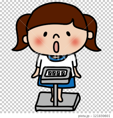 学校で体重測定をする子供(女の子) 学校で体重測定をする子供(女の子) 121830601