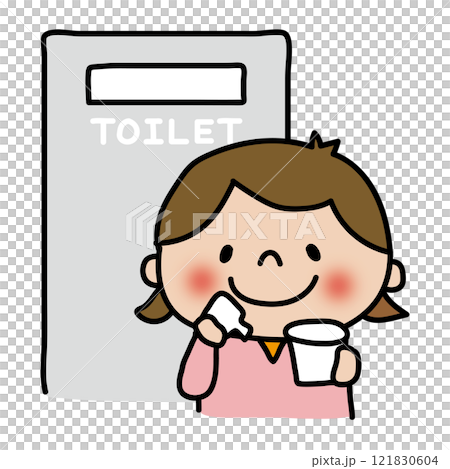 尿検査のための採尿をする子供(女の子) 尿検査のための採尿をする子供(女の子) 121830604