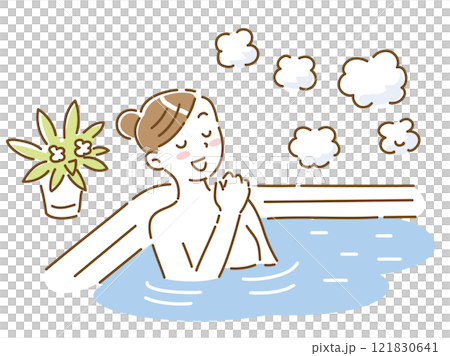 一個年輕女子在家洗澡放鬆 121830641