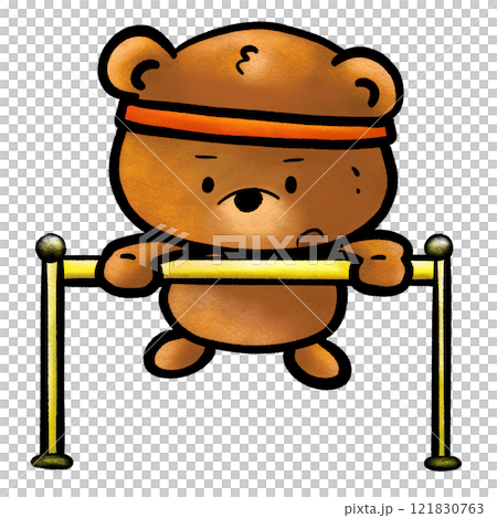 Cartoon bear doing pull-ups illustration, animal do gym high bar cartoon drawing Cartoon bear doing pull-ups illustration, animal do gym high bar cartoon drawing 121830763