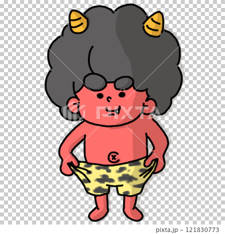A smiling red demon showing off his tiger pants A smiling red demon showing off his tiger pants 121830773