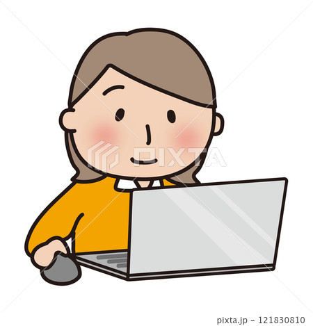 パソコン操作をする外ハネの女性 121830810