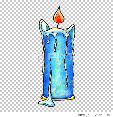 Blue candle art design illustration, melting candle isolated textured drawing Blue candle art design illustration, melting candle isolated textured drawing 121830830