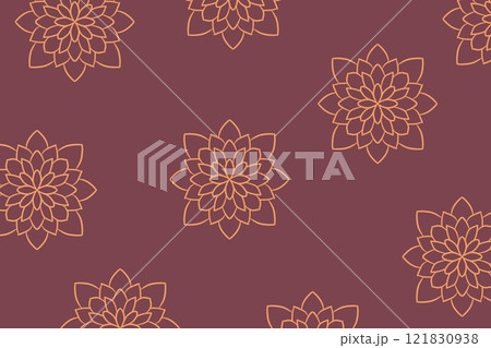 ボルドーカラーの背景に幾何学的な和風の花柄模様のデザイン ボルドーカラーの背景に幾何学的な和風の花柄模様のデザイン 121830938