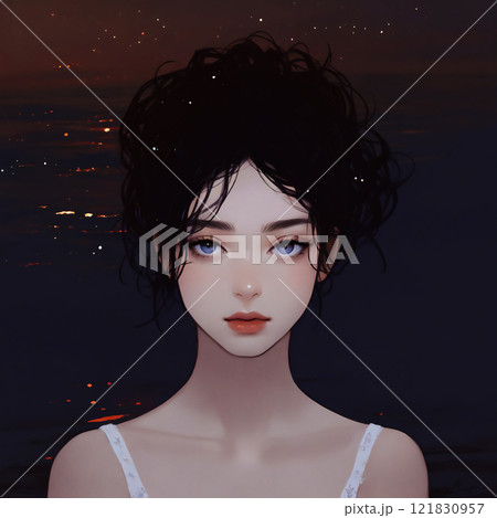暗い背景と女の肖像　AI画像 121830957