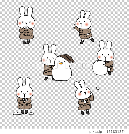 一組穿著粗呢大衣的白兔 121831274