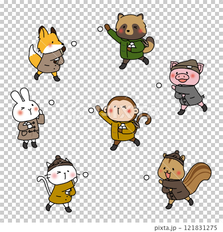一群動物打雪仗 121831275