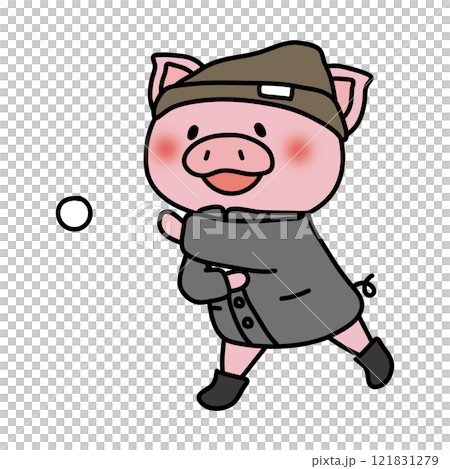 小豬穿著冬裝打雪仗 121831279