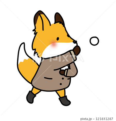 冬服を着て雪合戦をするキツネ 冬服を着て雪合戦をするキツネ 121831287