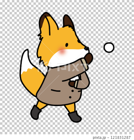 一隻狐狸穿著冬裝打雪仗 121831287