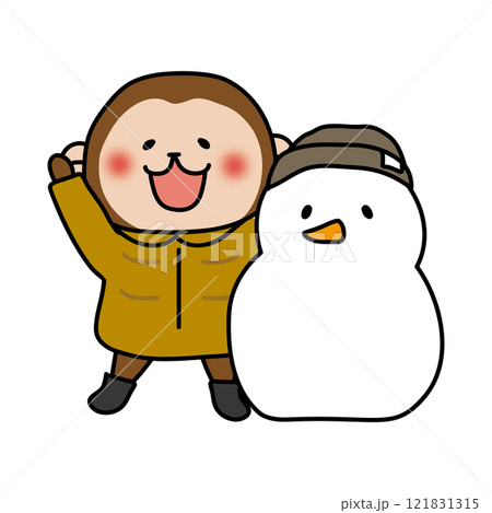 冬服の猿と雪だるま 冬服の猿と雪だるま 121831315