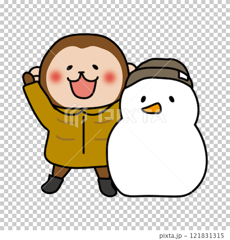 冬服の猿と雪だるま 冬服の猿と雪だるま 121831315