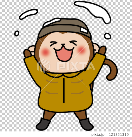 冬服で雪をなげて遊ぶ猿 121831319