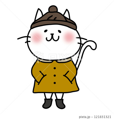 襟付きコートを着た冬服の白い猫 121831321