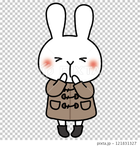 穿著冬裝的白兔穿著粗呢大衣 121831327