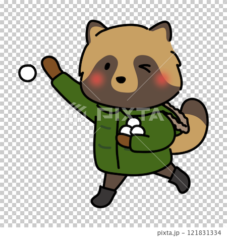 貉穿著冬裝打雪仗 121831334